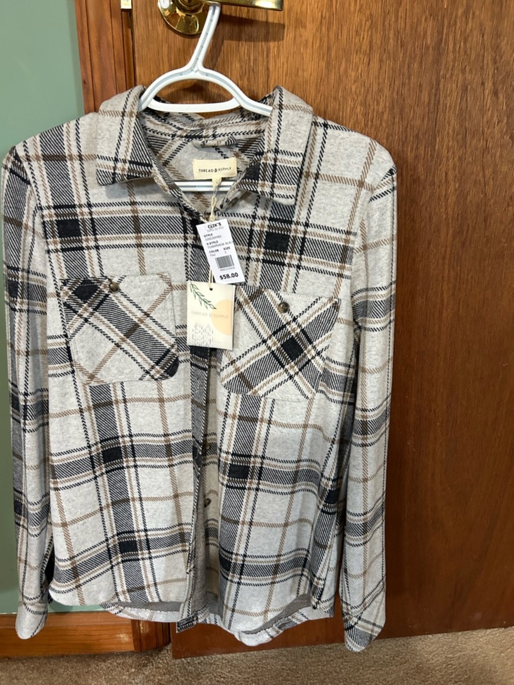 Thread & Supply Cream, Black and Brown Plaid Button-Up Shirt